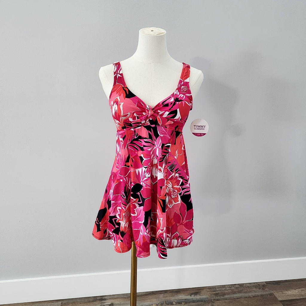 Nwt Croft & Barrow Swimdress Floral Metallic Print Bow Size 6